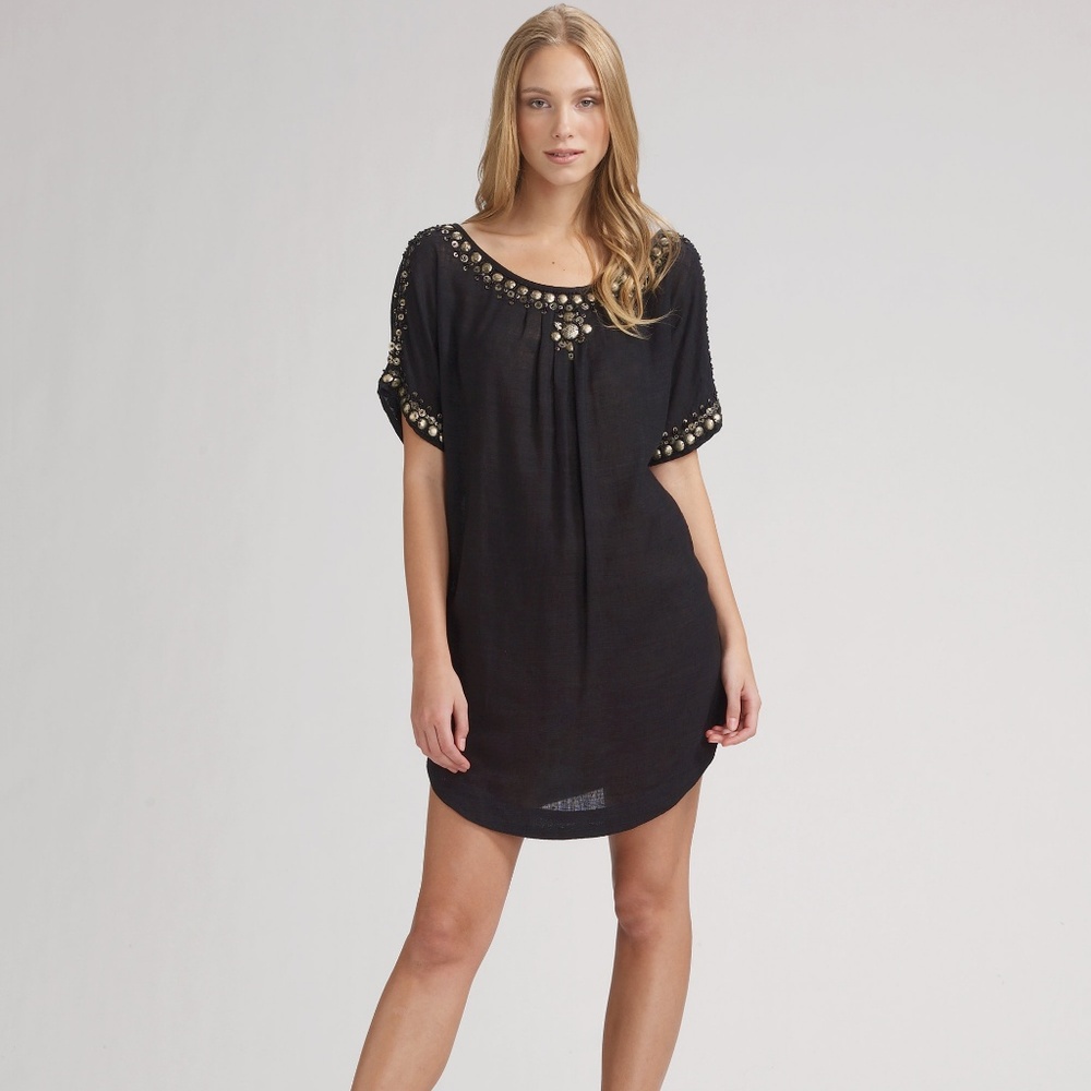Joie black Benton gold beaded tunic dress new! nwt